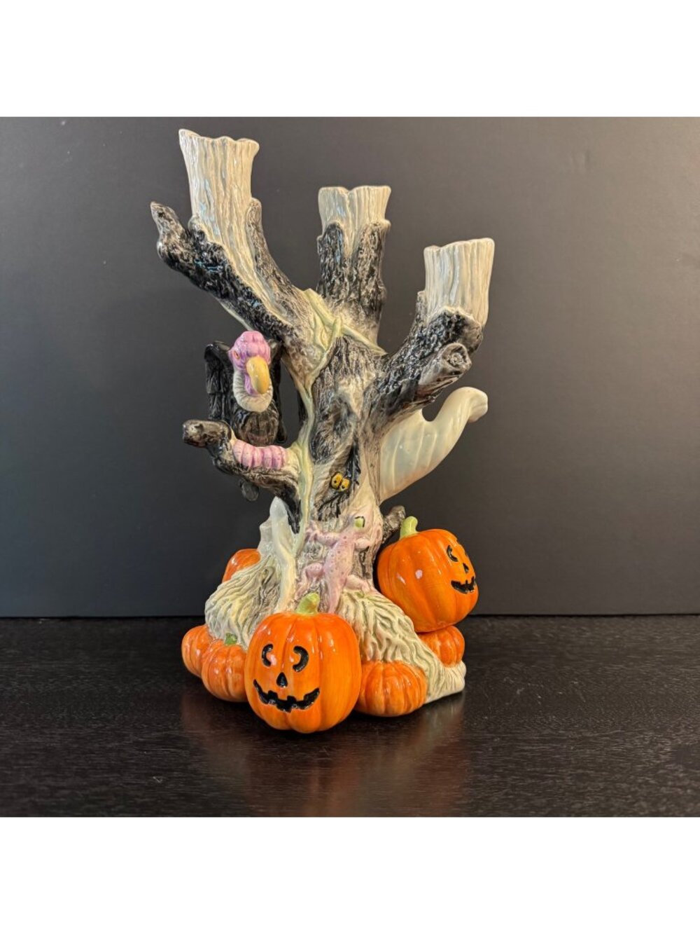 VTG Fitz & Floyd 1988 Halloween Vulture Tree Candle Holder 12" Triple Candelabra